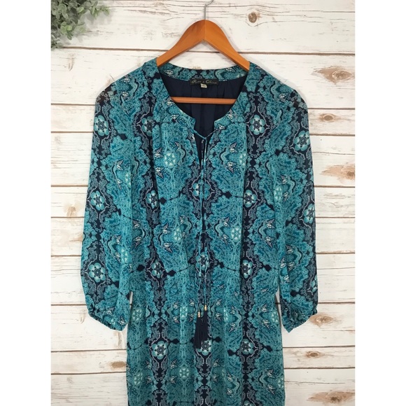 ROSE & OLIVE BLUE BOHO DRESS SIZE MEDIUM - Picture 2 of 8